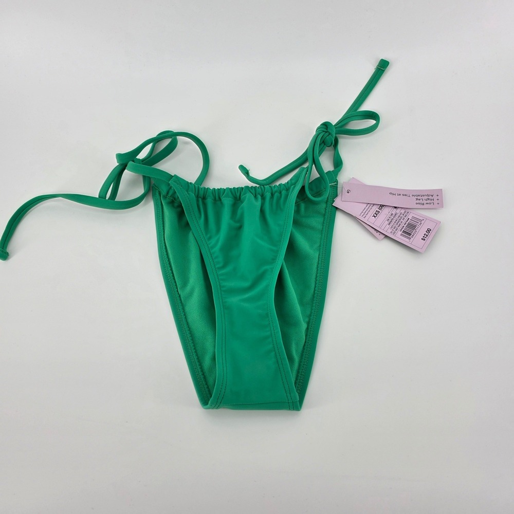 Wild Fable Green Side Tie Bikini Bottom Low Rise High Leg Cheeky XXS New (711)